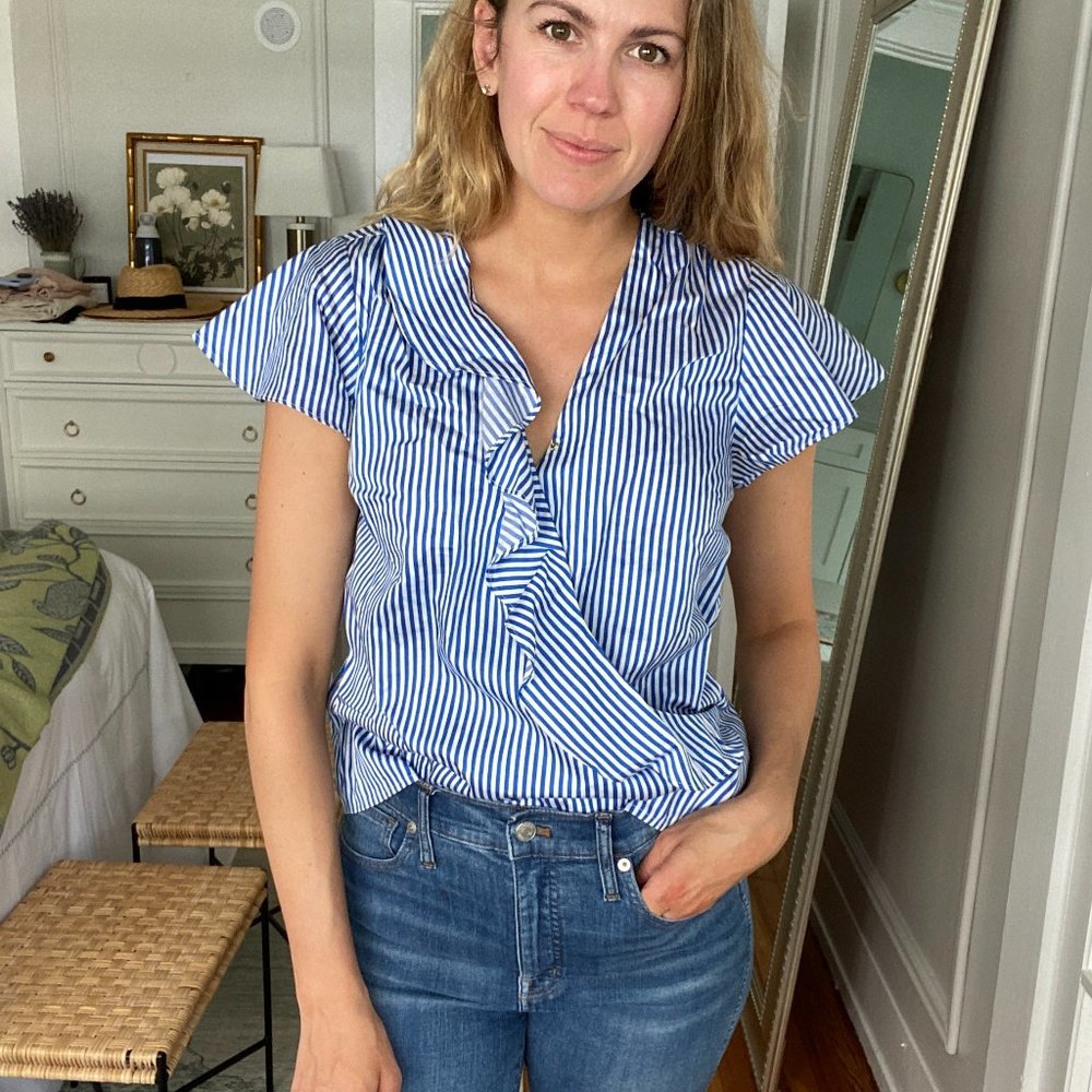 Draper James Wrap Blouse with Flutter Sleeve size small